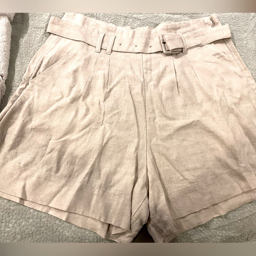 Abercrombie Tan Linen High Waist Belted Shorts Size L